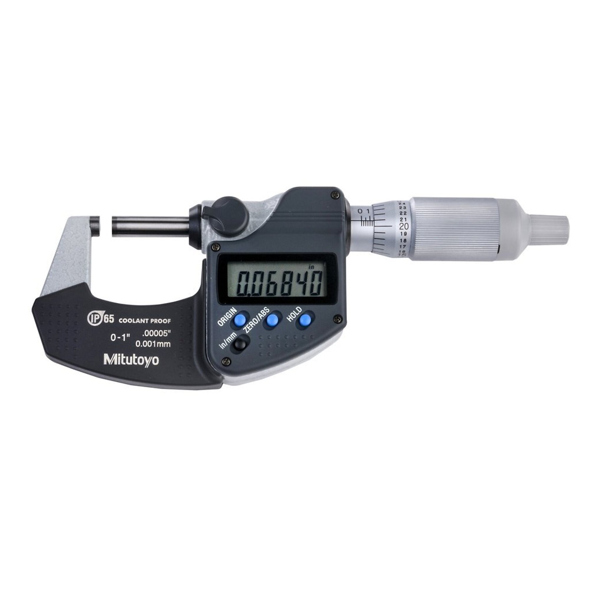 Mitutoyo Ratchet Thimble Micrometer - 1in. Capacity, 0-1in./0-25.4mm, IP65, Model# 293-344-30